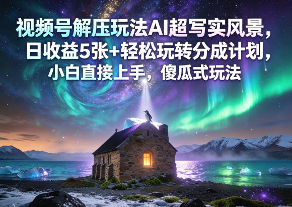 视频号解压玩法AI超写实风景，日收益5张+轻松玩转分成计划，小白直接上手，傻瓜式玩法-heixxmi