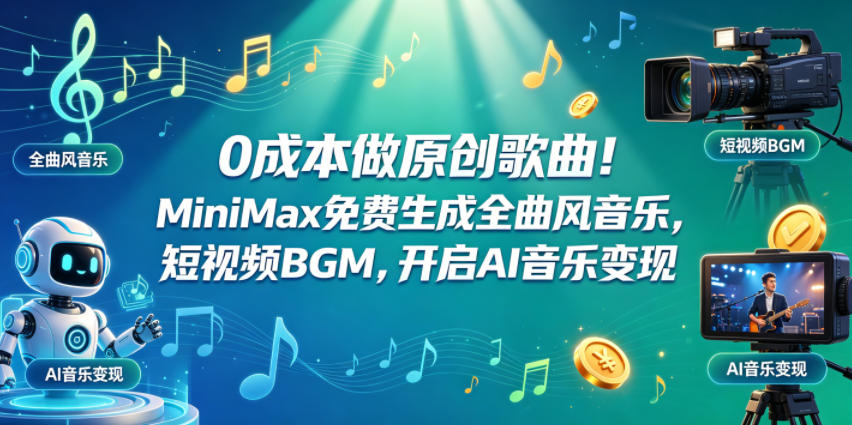 0成本做原创歌曲！MiniMax免费生成全曲风音乐，短视频BGM，开启AI音乐变现-heixxmi