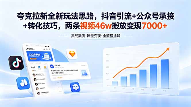 夸克拉新全新玩法思路，抖音引流+公众号承接+转化技巧，两条视频46w搬放 变现7000+-heixxmi