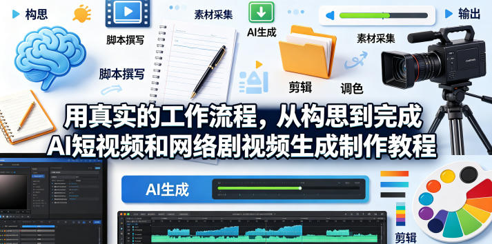 用真实的工作流程，从构思到完成AI短视频和网络剧视频生成制作教程-中英字幕-heixxmi