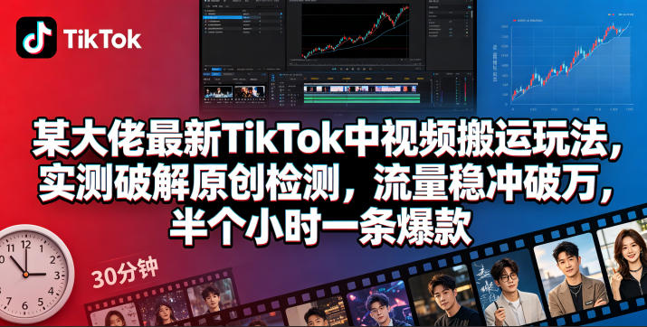某大佬最新TikTok中视频搬运玩法，实测破解原创检测，流量稳冲破万，半个小时一条爆款-heixxmi