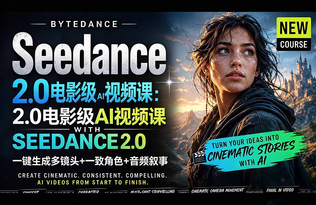 Seedance 2.0电影级AI视频课：一键生成多镜头+一致角色+音频叙事-heixxmi