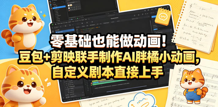 零基础也能做动画！豆包+剪映联手制作AI胖橘小动画，自定义剧本直接上手-heixxmi