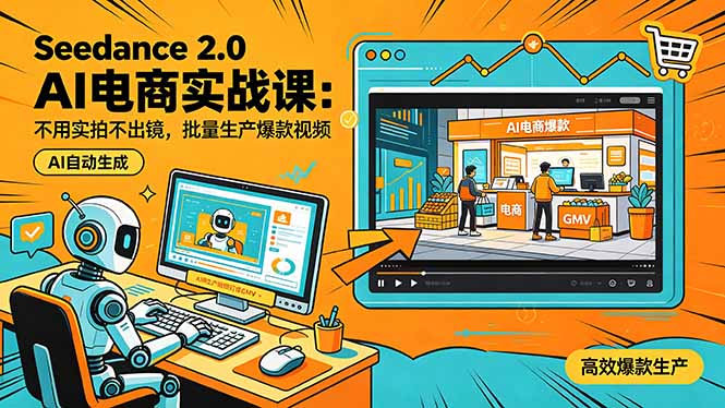 Seedance 2.0 AI电商实战课：不用实拍不出镜，批量生产爆款视频打爆GMV-heixxmi