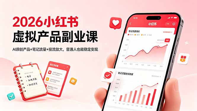 2026小红书虚拟产品副业课，AI原创产品+笔记流量+投流放大，普通人也能稳定变现-heixxmi