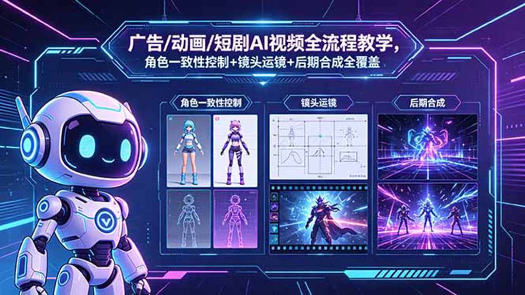 广告/动画/短剧AI视频全流程教学，角色一致性控制+镜头运镜+后期合成全覆盖-heixxmi