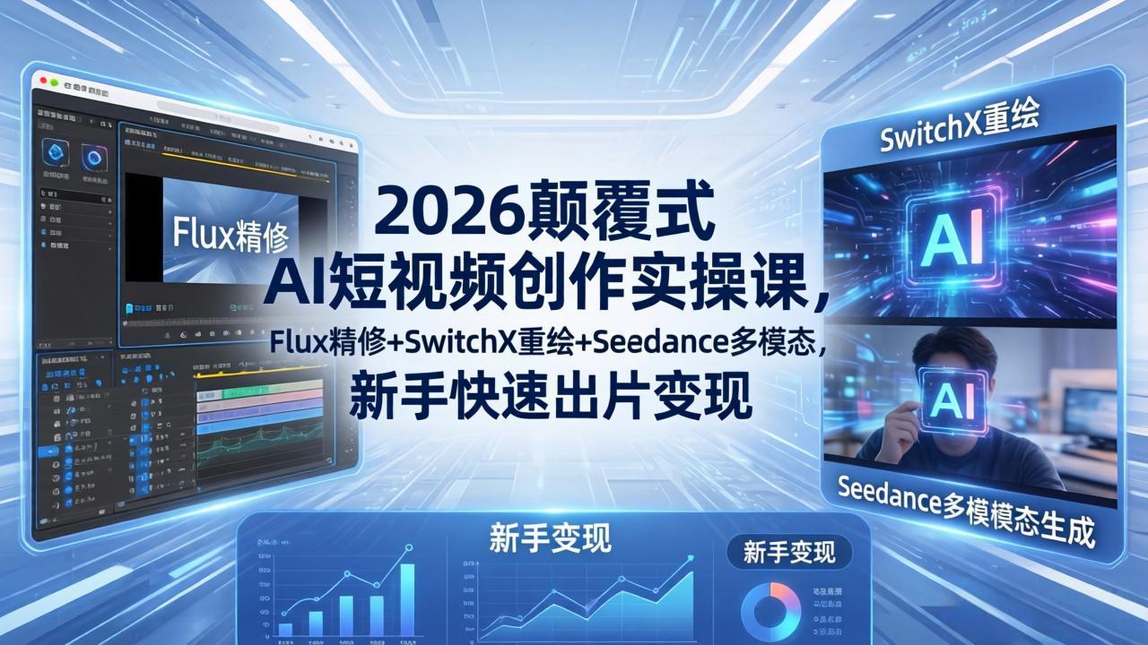 2026颠覆式 AI短视频创作课-5月更新，Flux精修+SwitchX重绘+Seedance多模态，新手快速出片变现-heixxmi