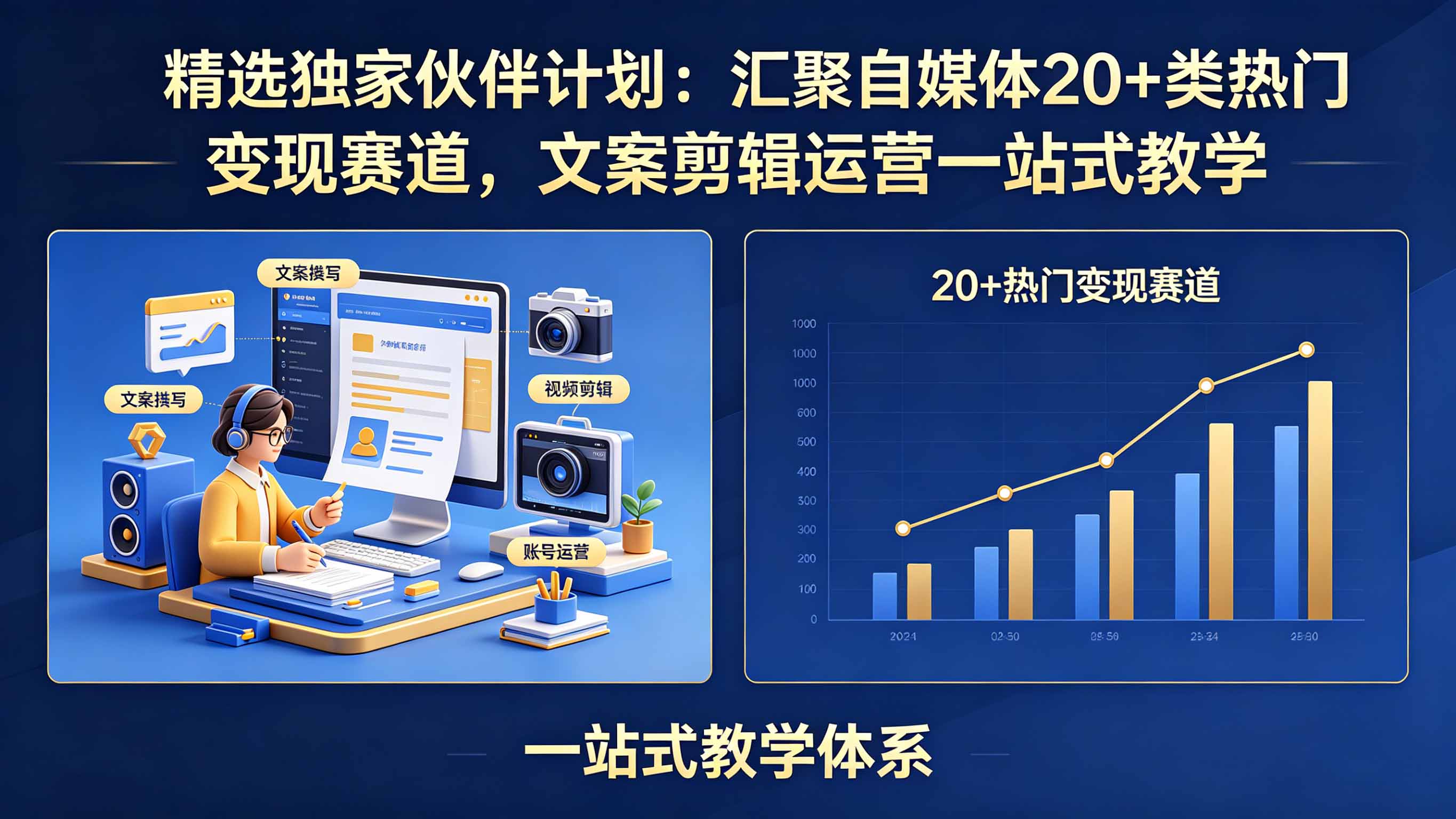 精选独家伙伴计划：汇聚自媒体20+类热门变现赛道，文案剪辑运营一站式教学-heixxmi