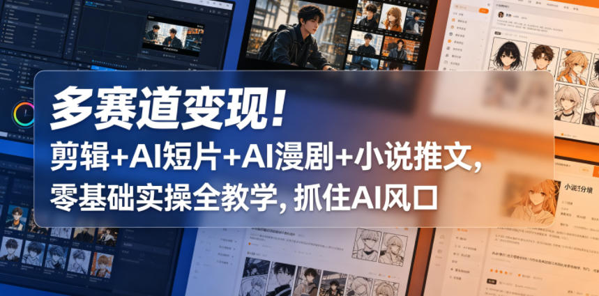 多赛道变现！剪辑+AI短片+AI漫剧+小说推文，零基础实操全教学，抓住AI风口-heixxmi