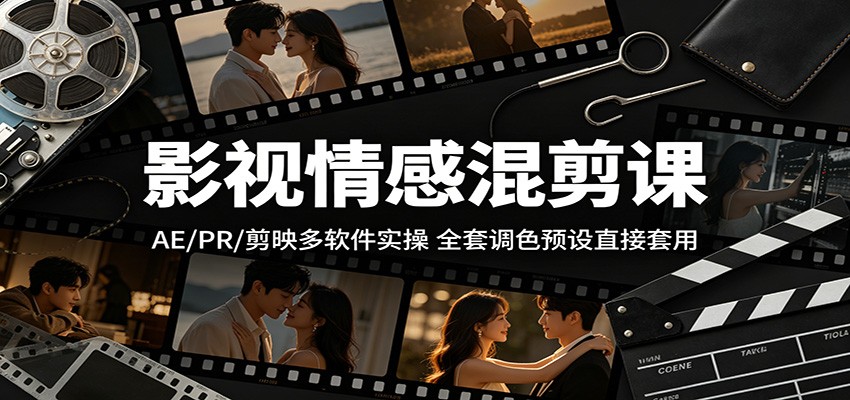 影视情感混剪课：AE/PR/剪映多软件实操，全套调色预设直接套用-heixxmi