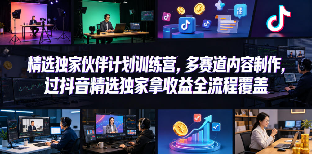 小豁食堂精选独家伙伴计划训练营，多赛道内容制作，过抖音精选独家拿收益全流程覆盖-heixxmi