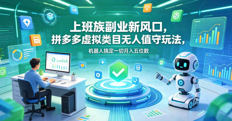 上班族副业新风口，拼多多虚拟类目无人值守玩法，机器人搞定一切月入五位数【揭秘】-heixxmi