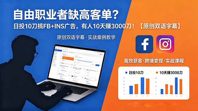 自由职业者缺高客单？日投 10 刀搞 FB+INS 广告，有人 10 天赚 3000 刀！【原创双语字幕】-heixxmi