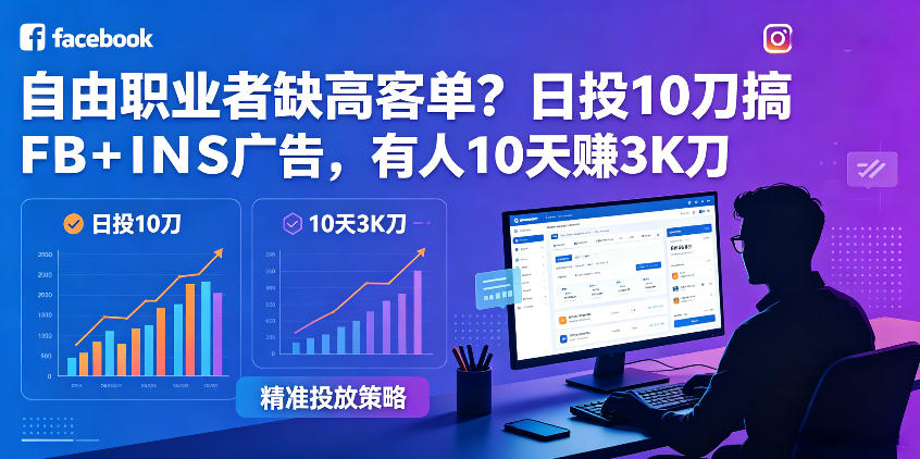 自由职业者缺高客单？日投10刀搞FB+INS广告，有人10天赚3K刀！【原创双语字幕】-heixxmi
