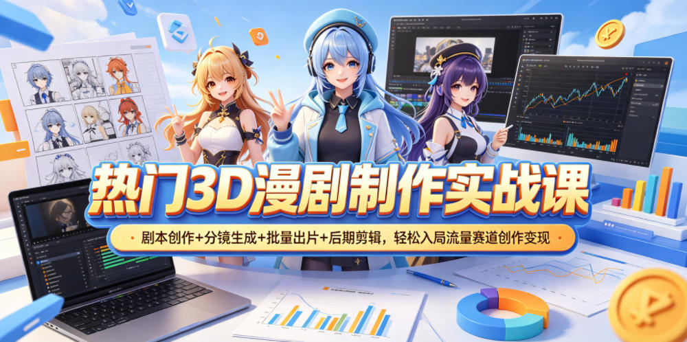 热门3D漫剧制作实战课，剧本创作+分镜生成+批量出片+后期剪辑，轻松入局流量赛道创作变现-heixxmi