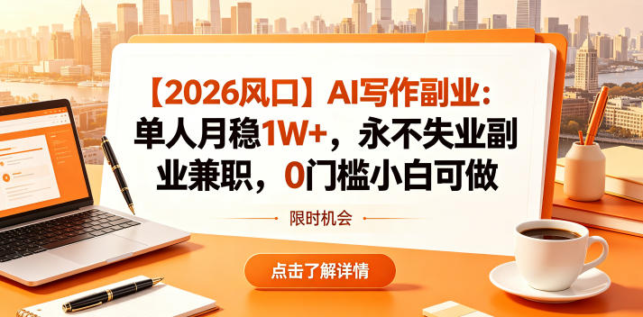 【2026风口】AI写作副业：单人月稳1W+，永不失业副业兼职，0门槛小白可做【揭秘】-heixxmi
