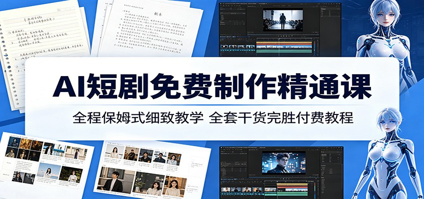 AI短剧免费制作精通课：全程保姆式细致教学，全套干货完胜付费教程-heixxmi