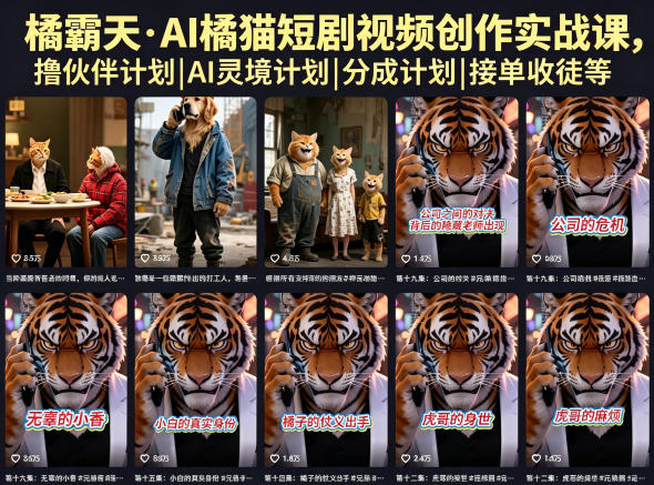 橘霸天·AI橘猫短剧视频创作实战课，撸伙伴计划|AI灵境计划|分成计划|接单收徒等-heixxmi