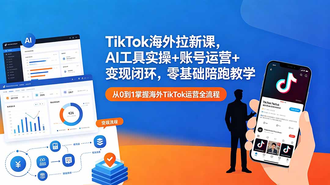 TikTok海外拉新课，AI工具实操+账号运营+变现闭环，零基础陪跑教学-heixxmi