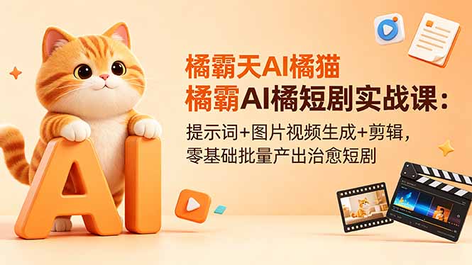 橘霸天AI橘猫短剧实战课：提示词+图片视频生成+剪辑，零基础批量产出治愈短剧-heixxmi