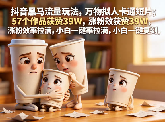 抖音黑马流量玩法，万物拟人卡通短片，57个作品获赞39W，涨粉效率拉满，小白一键复刻，保姆级拆解-heixxmi