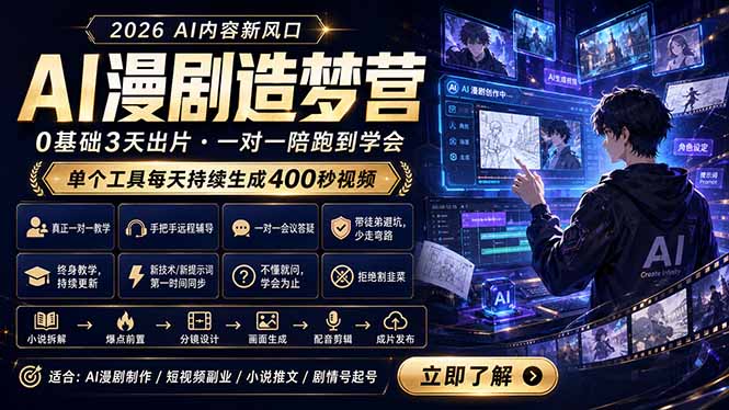 AI漫剧造梦营：0基础3天出片，单个工具每天持续生成400秒视频-heixxmi