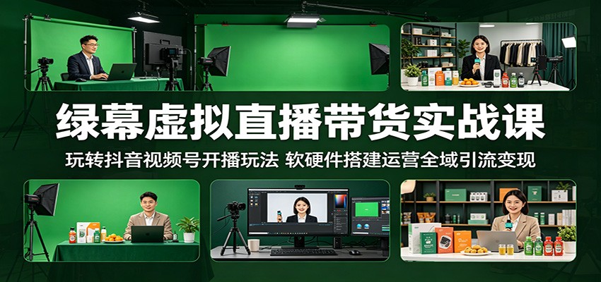 绿幕虚拟直播带货实战课：玩转抖音视频号开播玩法，软硬件搭建运营全域引流变现-heixxmi