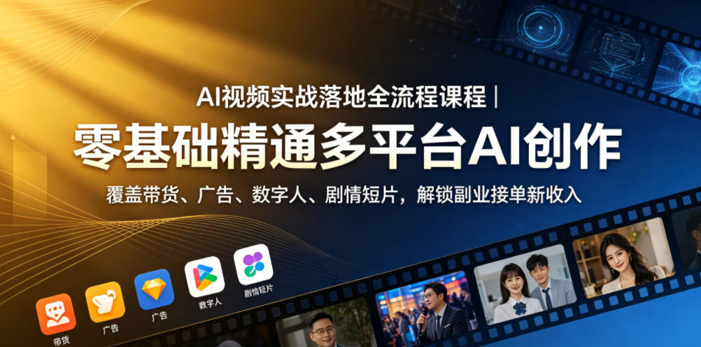 AI视频实战落地全流程课程｜零基础精通多平台AI创作，覆盖带货、广告、数字人、剧情短片，解锁副业接单新收入-heixxmi