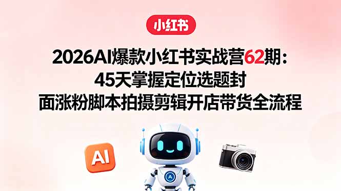 2026AI爆款小红书实战营62期：45天掌握定位选题封面涨粉脚本拍摄剪辑开店带货全流程-heixxmi