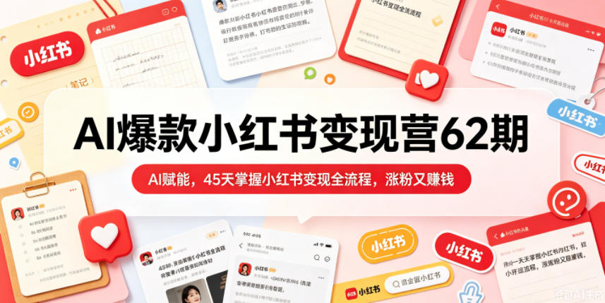 AI爆款小红书变现营62期2026年5月，AI赋能，45天掌握小红书变现全流程，涨粉又賺钱-heixxmi