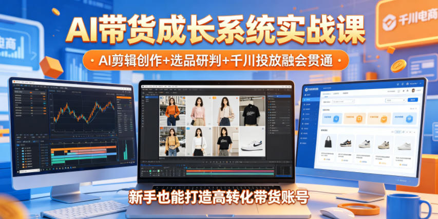 AI带货成长系统实战课，AI剪辑创作+选品研判+千川投放融会贯通，新手也能打造高转化带货账号(更新2026年)-heixxmi