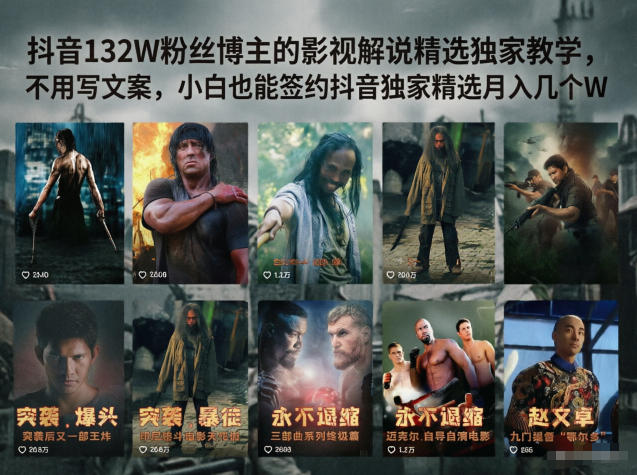抖音132W粉丝博主的影视解说精选独家教学，不用写文案，小白也能签约抖音独家精选月入几个W-heixxmi