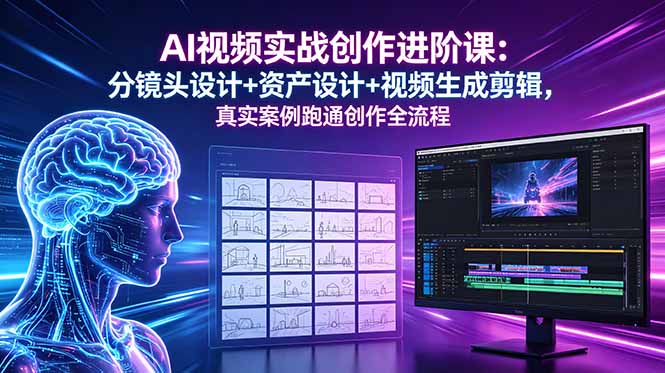AI视频实战创作进阶课：分镜头设计+资产设计+视频生成剪辑，真实案例跑通创作全流程-heixxmi