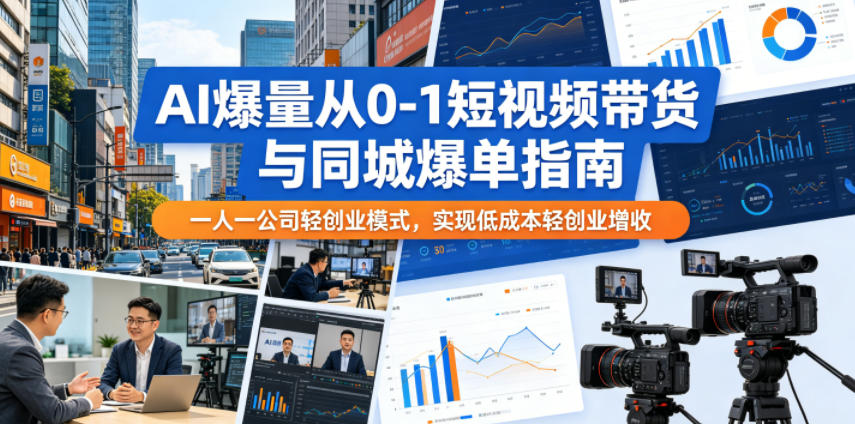 AI爆量从0-1短视频带货与同城爆单指南，一人一公司轻创业模式，实现低成本轻创业增收-heixxmi