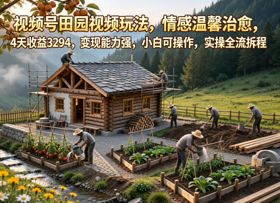 视频号田园视频玩法，情感温馨治愈，4天收益3294，变现能力强，小白可操作，实操全流程拆解-heixxmi