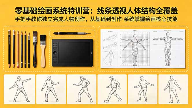 零基础绘画系统特训营：线条透视人体结构全覆盖，手把手教你独立完成人物创作-heixxmi