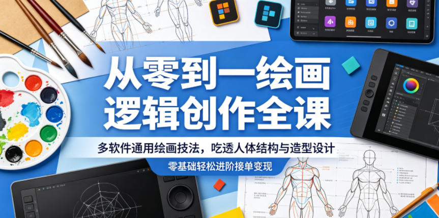 从零到一绘画逻辑创作全课，多软件通用绘画技法，吃透人体结构与造型设计，零基础轻松进阶接单变现-heixxmi