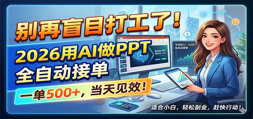 别再盲目打工了！2026用AI做PPT全自动接单，一单5张+，当天见效！-heixxmi