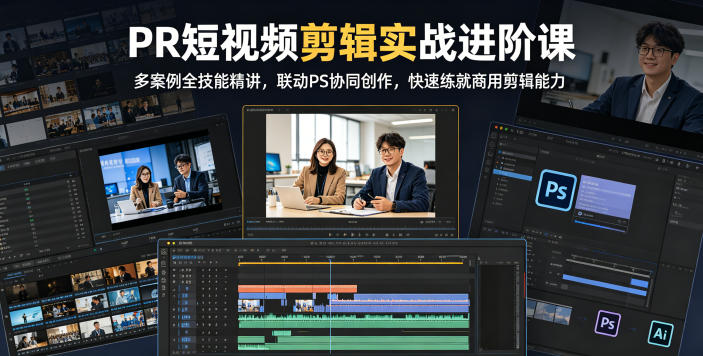 PR短视频剪辑实战进阶课，多案例全技能精讲，联动PS协同创作，快速练就商用剪辑能力-heixxmi