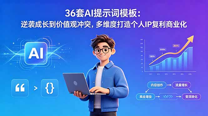 36套AI提示词模板：逆袭成长到价值观冲突，多维度打造个人IP复利商业化-heixxmi