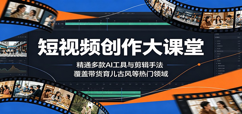 短视频创作大课堂：精通多款AI工具与剪辑手法，覆盖带货、育儿、古风等热门领域-heixxmi