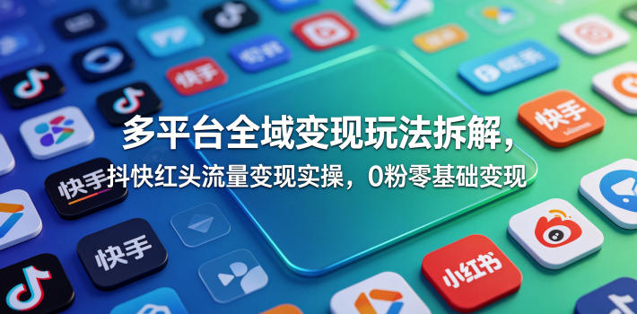 多平台全域变现玩法拆解，抖快红头流量变现实操，0粉零基础变现-heixxmi