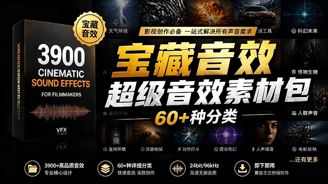宝藏音效合集包！60+多种音效分类，共计3900个，分类清晰，全中文分类，高品质剪辑音效素材包-heixxmi