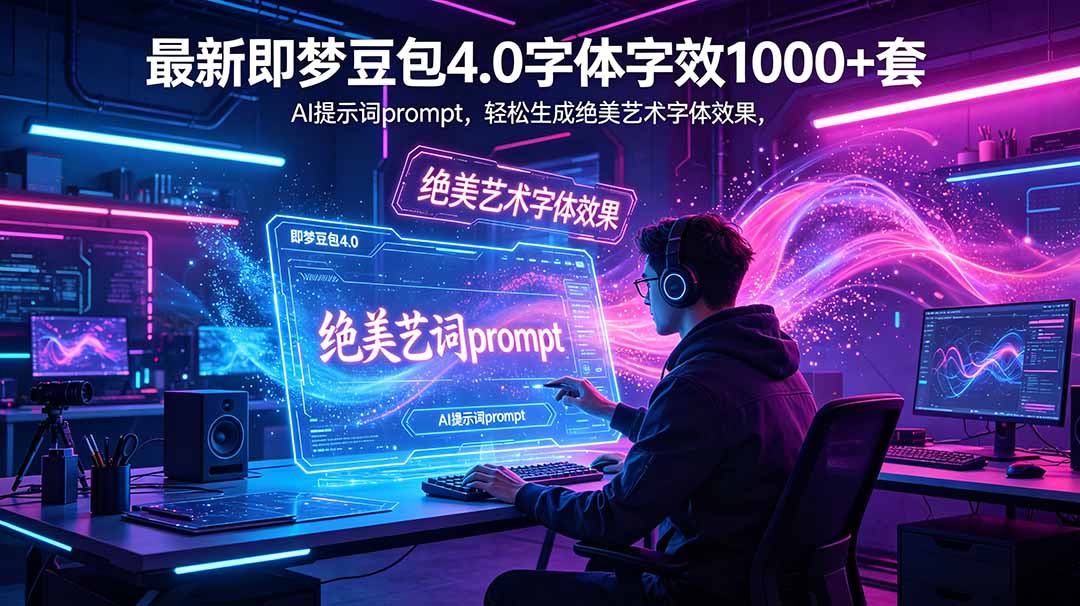 最新即梦豆包4.0字体字效1000+套，AI提示词prompt，轻松生成绝美艺术字体效果-heixxmi
