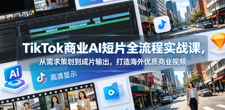 TikTok商业AI短片全流程实战课，从需求策划到成片输出，打造海外优质商业视频-heixxmi