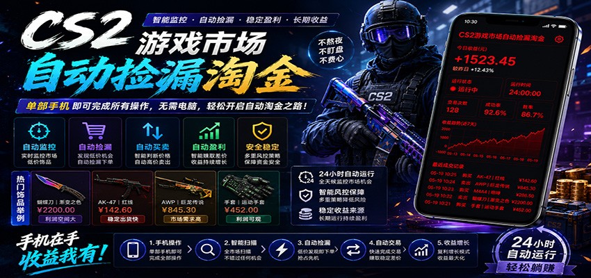 CSGO挂机捡漏项目通过利用游戏饰品交易机制，结合薄凉软件辅助捡漏，实现盈利-heixxmi