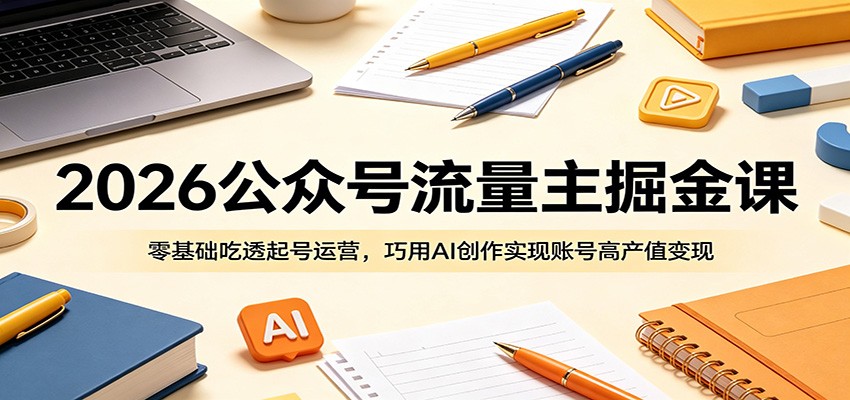 2026公众号流量主掘金课：零基础吃透起号运营，巧用AI创作实现账号高产值变现-heixxmi