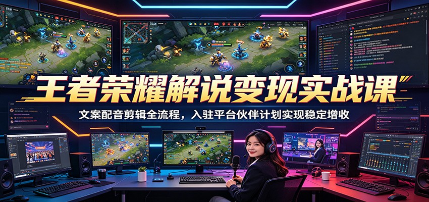 王者荣耀解说变现实战课：文案配音剪辑全流程，入驻平台伙伴计划实现稳定增收-heixxmi