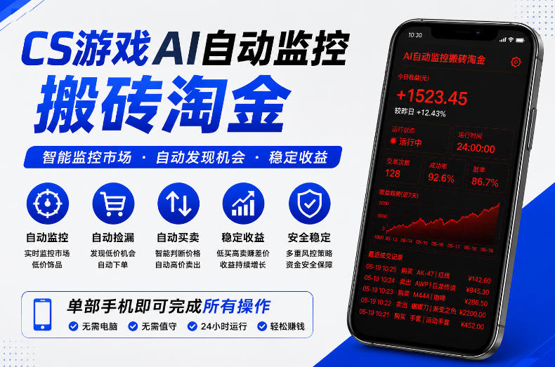 CS游戏AI自动监控搬砖淘金，稳定运行多年，支持任何形式验证，日入300+【揭秘】-heixxmi
