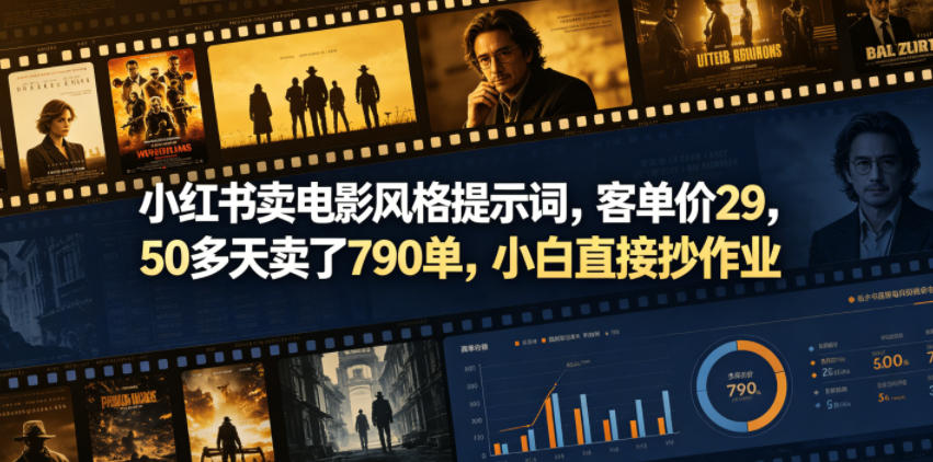 小红书卖电影风格提示词，客单价29，50多天卖了790单，小白直接抄作业！-heixxmi